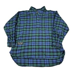 The Vermont Flannel Co Green Flannel Plaid 1/2 Button Collarless Shirt Men's M